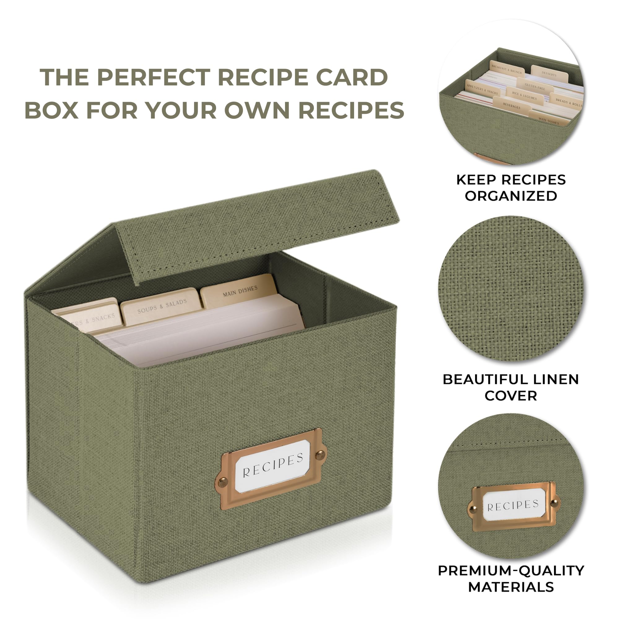 Sage color and label holder add kitchen decor flair to the box.