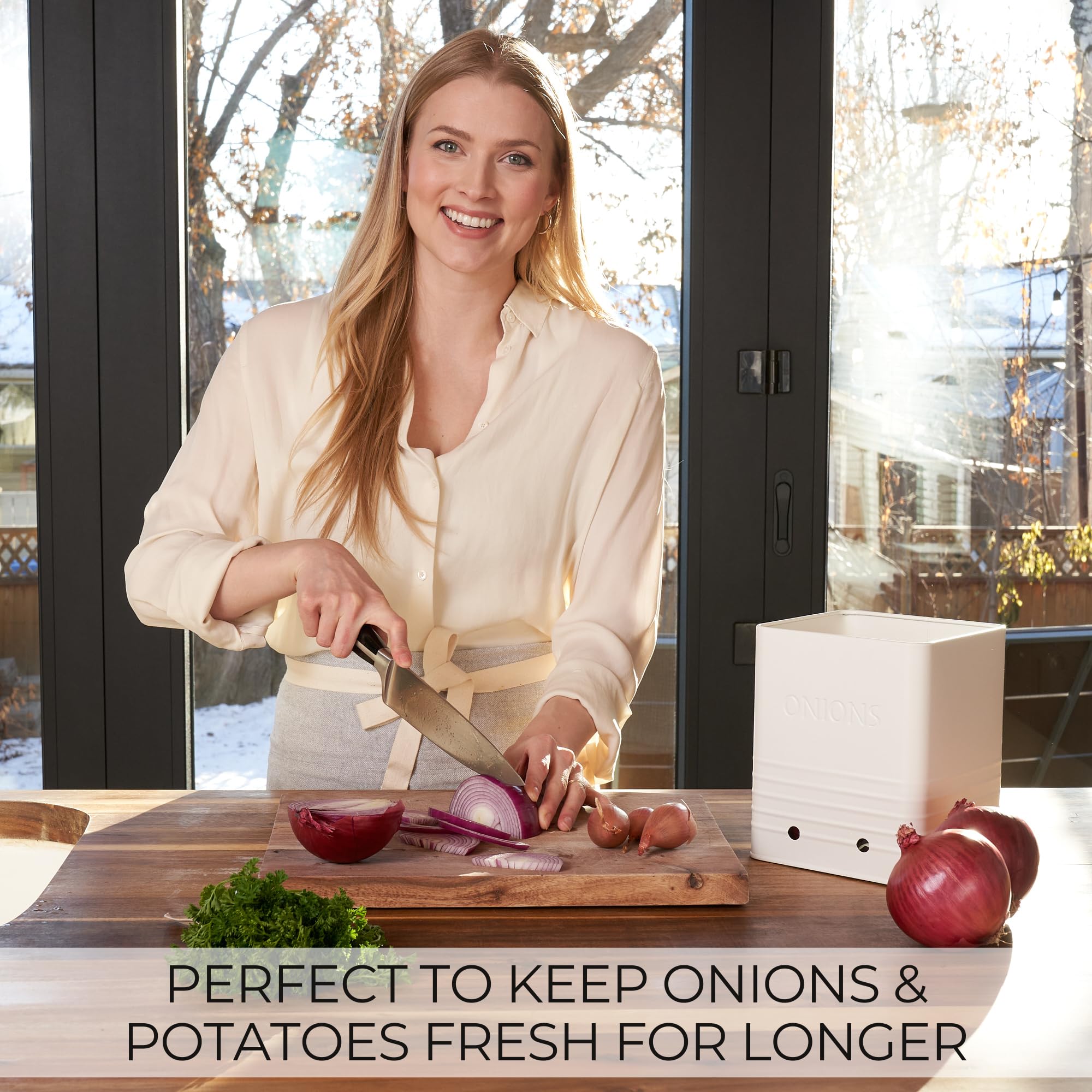 ZICOTO food-safe metal bin offers durable, safe storage for vegetables.