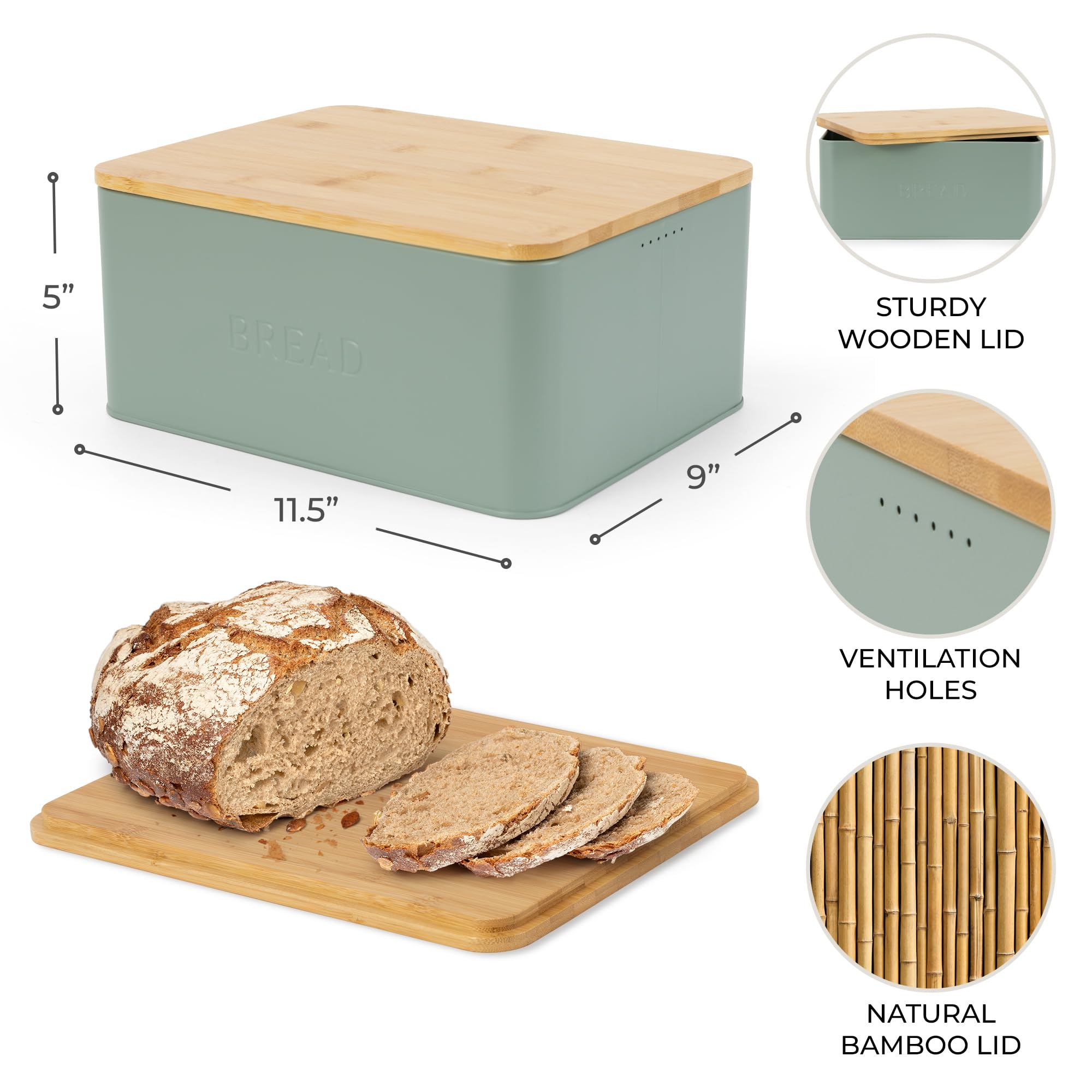 ZICOTO food-safe metal box keeps bread in a safe, easy-to-clean environment.