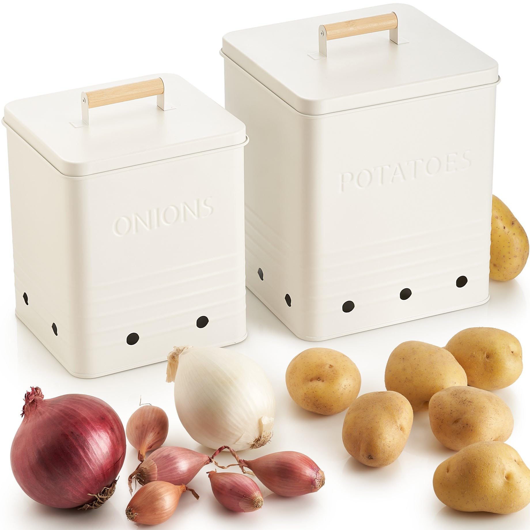 ZICOTO potato bin with lid keeps potatoes organized and fresh on your counter.