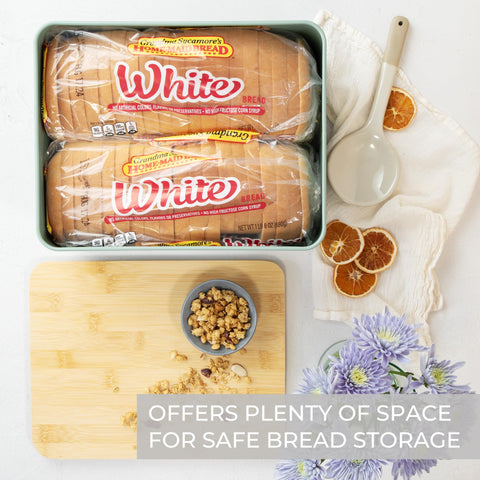 ZICOTO bread box in sage finish complements modern kitchens while preserving freshness.