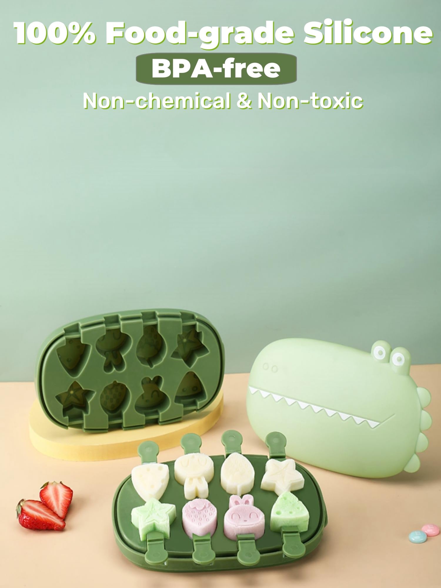 Zigihos dinosaur shaped popsicle molds with easy release for mess-free snacks.