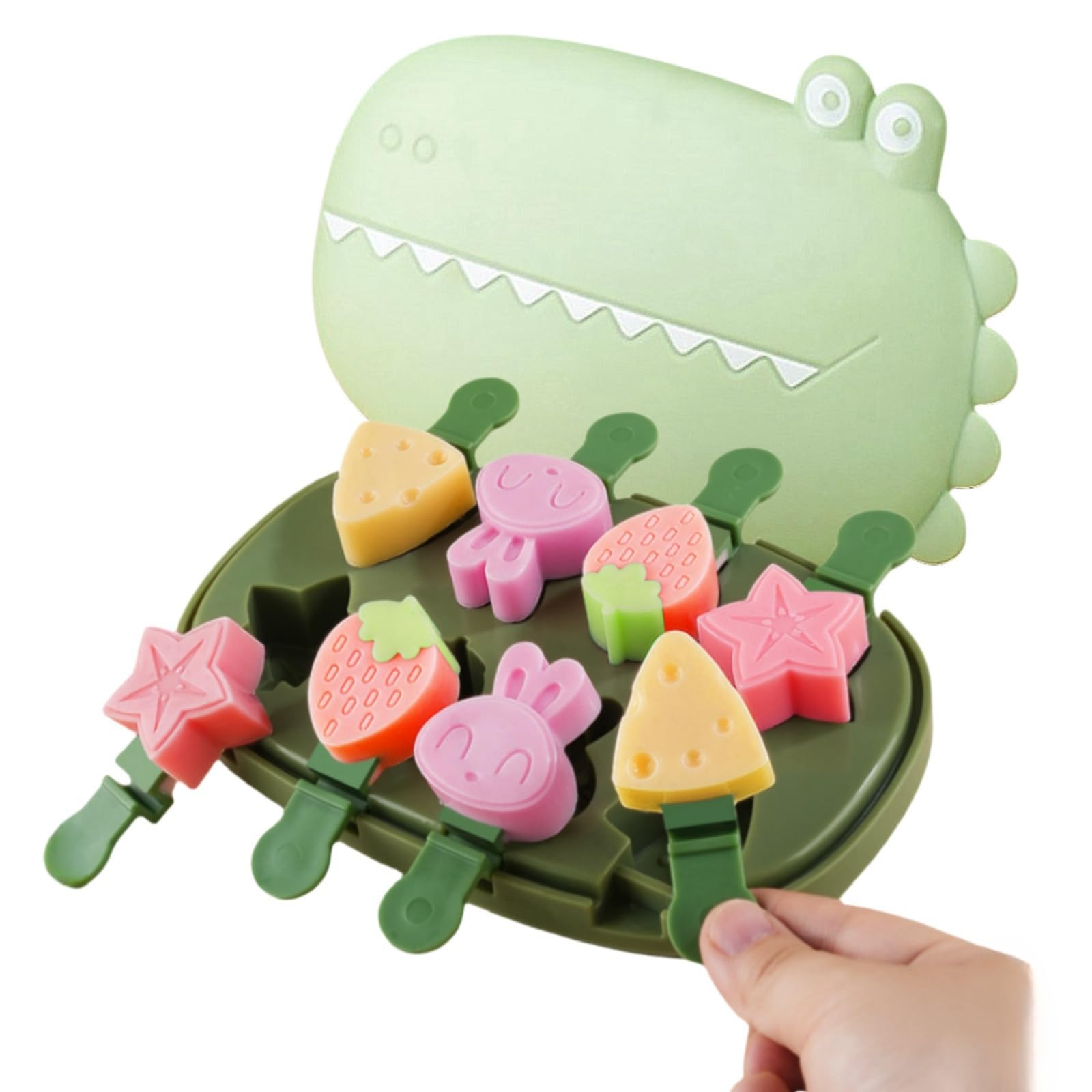 Zigihos silicone popsicle molds in green crocodile shape for quick, safe frozen treats.