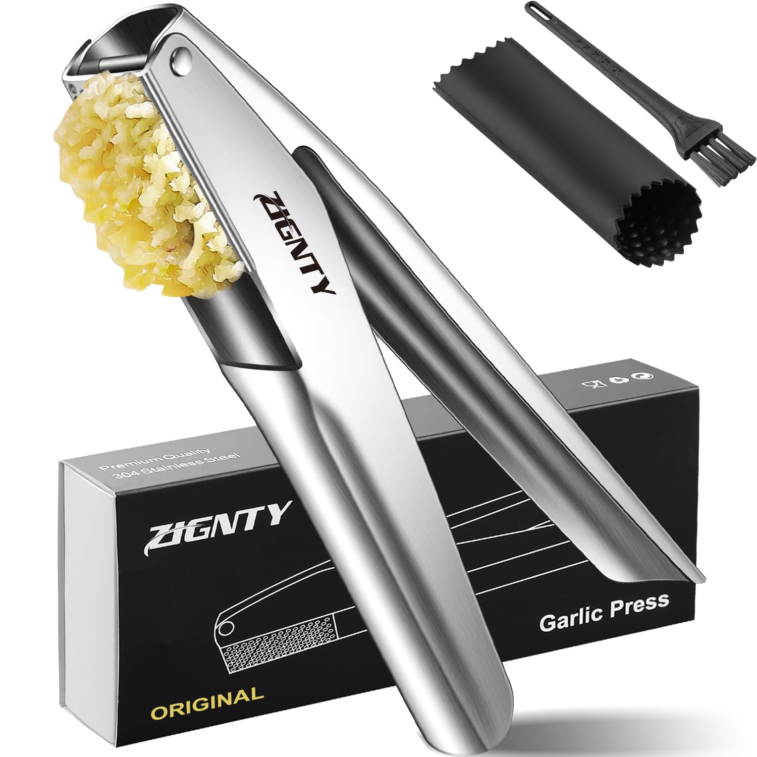 ZIGNTY garlic press with a large trough for efficient minced garlic paste