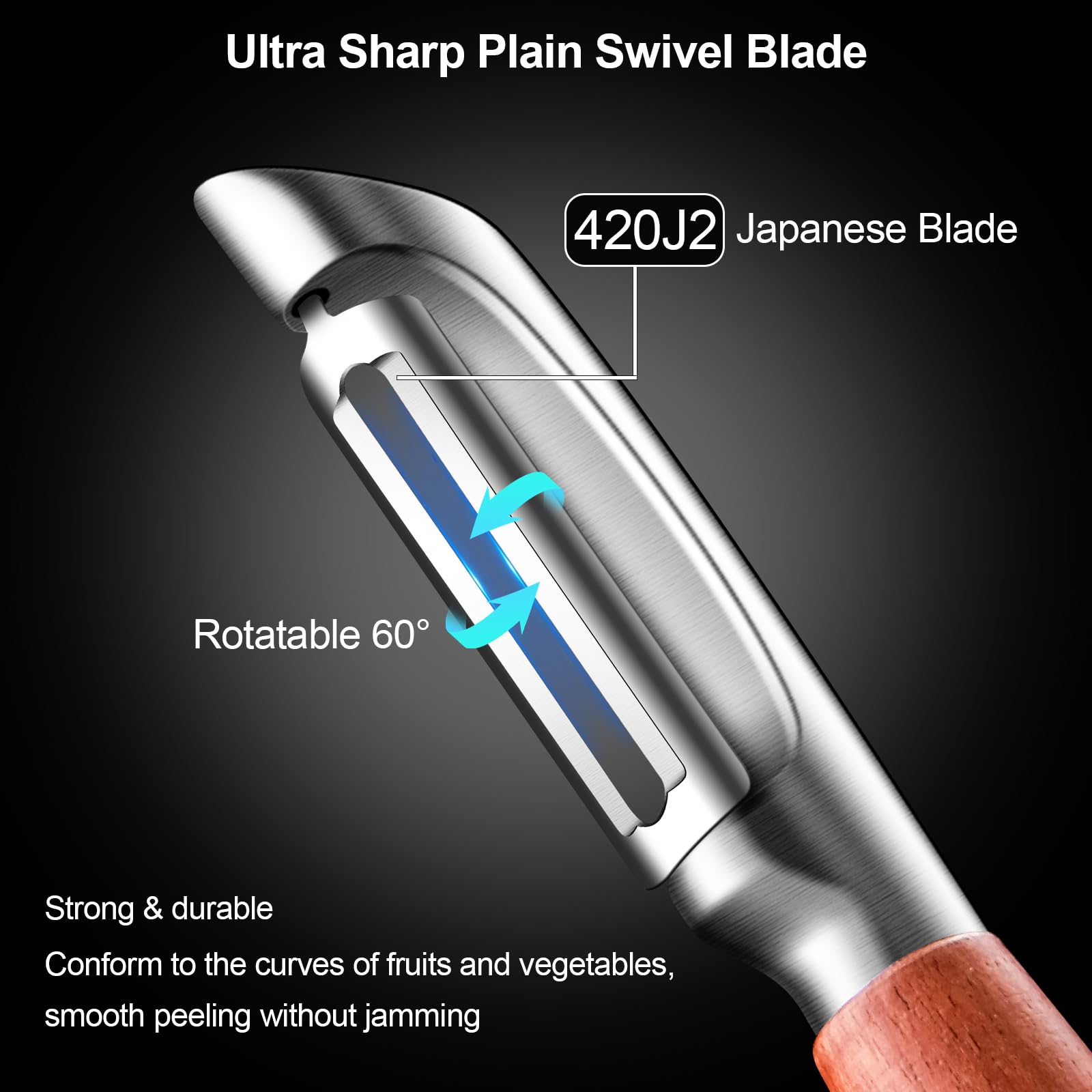 ZIGNTY peeler ergonomic wooden handle provides comfortable grip