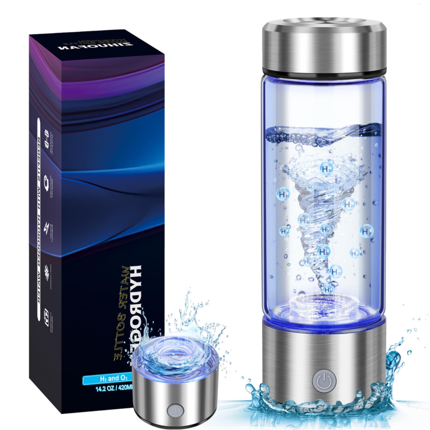 ZIHUOFAN hydrogen water bottle with blue light indicator signaling ready hydrogen water