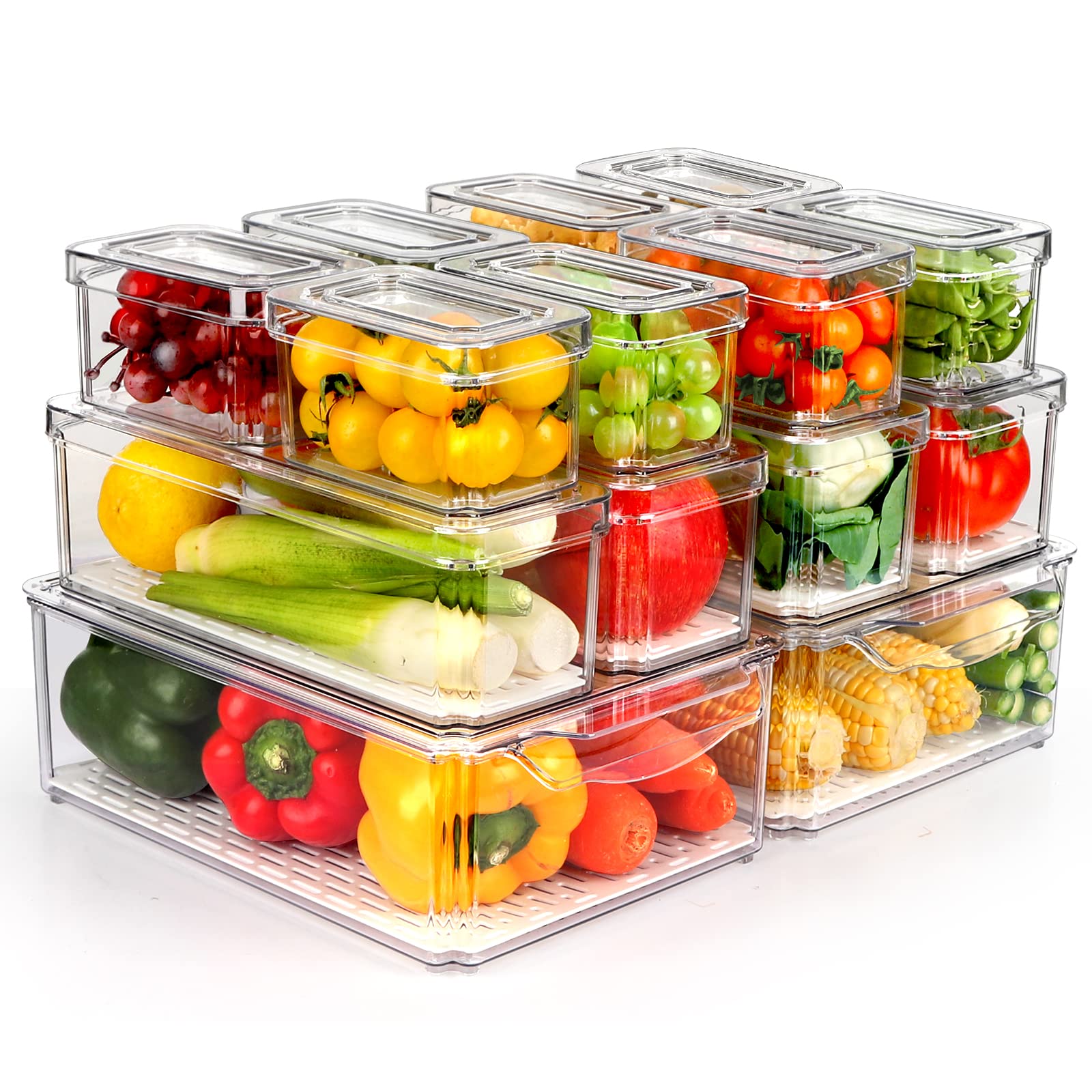 ZIJUND 14-pack fridge organizer with lids neatly stacks for a tidy fridge