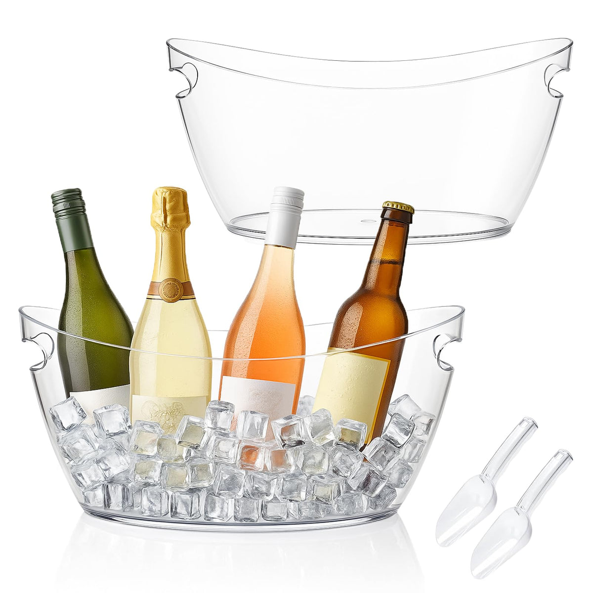 ZILAMGOO clear ice buckets set for parties, 5.5L each, keeps drinks cool.