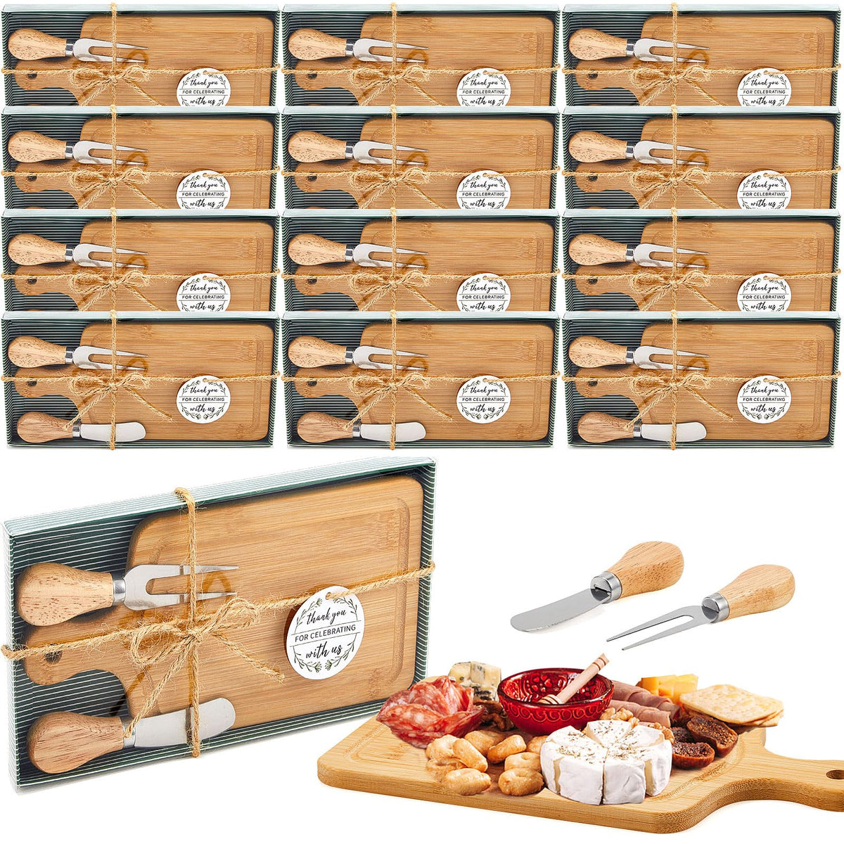Ziliny 12-set bridal shower prize kit with bamboo cheese boards for stylish party gifts.