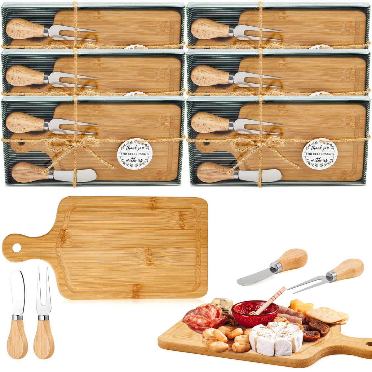Ziliny six-set bridal shower cheese board with natural bamboo finish for elegant gifts