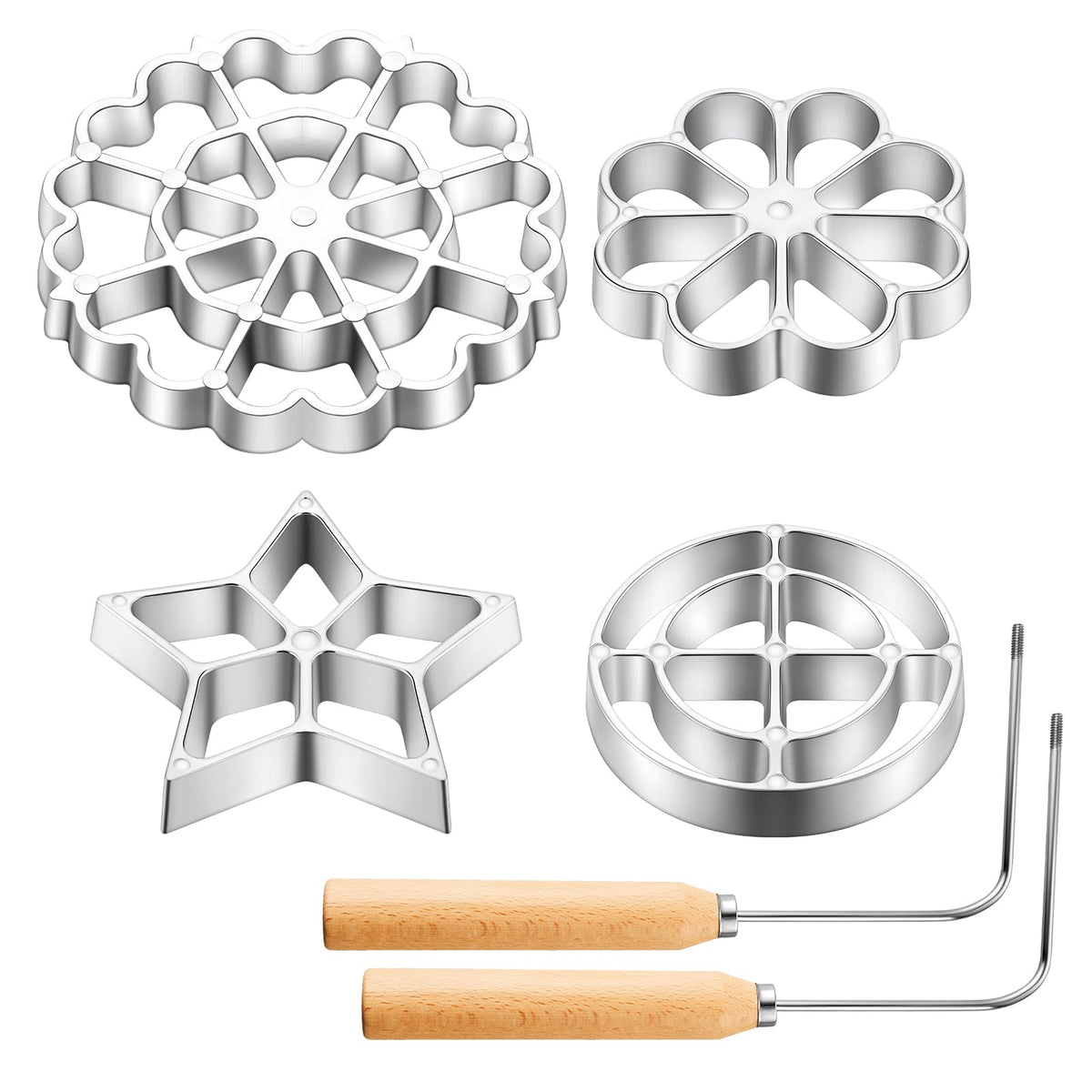 Ziliny rosette mold set with wood handles for safe, comfortable baking.