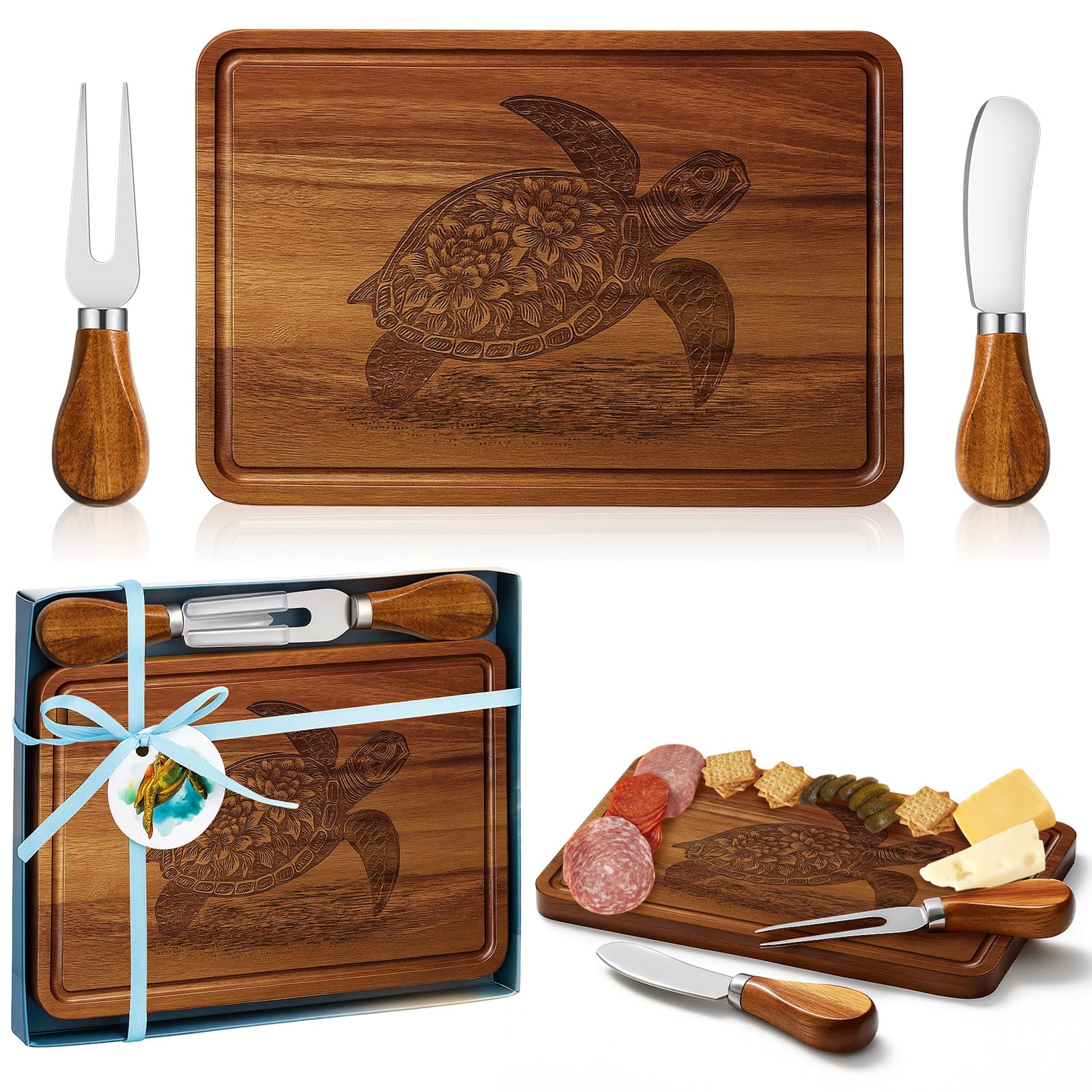 Ziliny sea turtle cheese board with knife, ideal for entertaining at holiday parties.