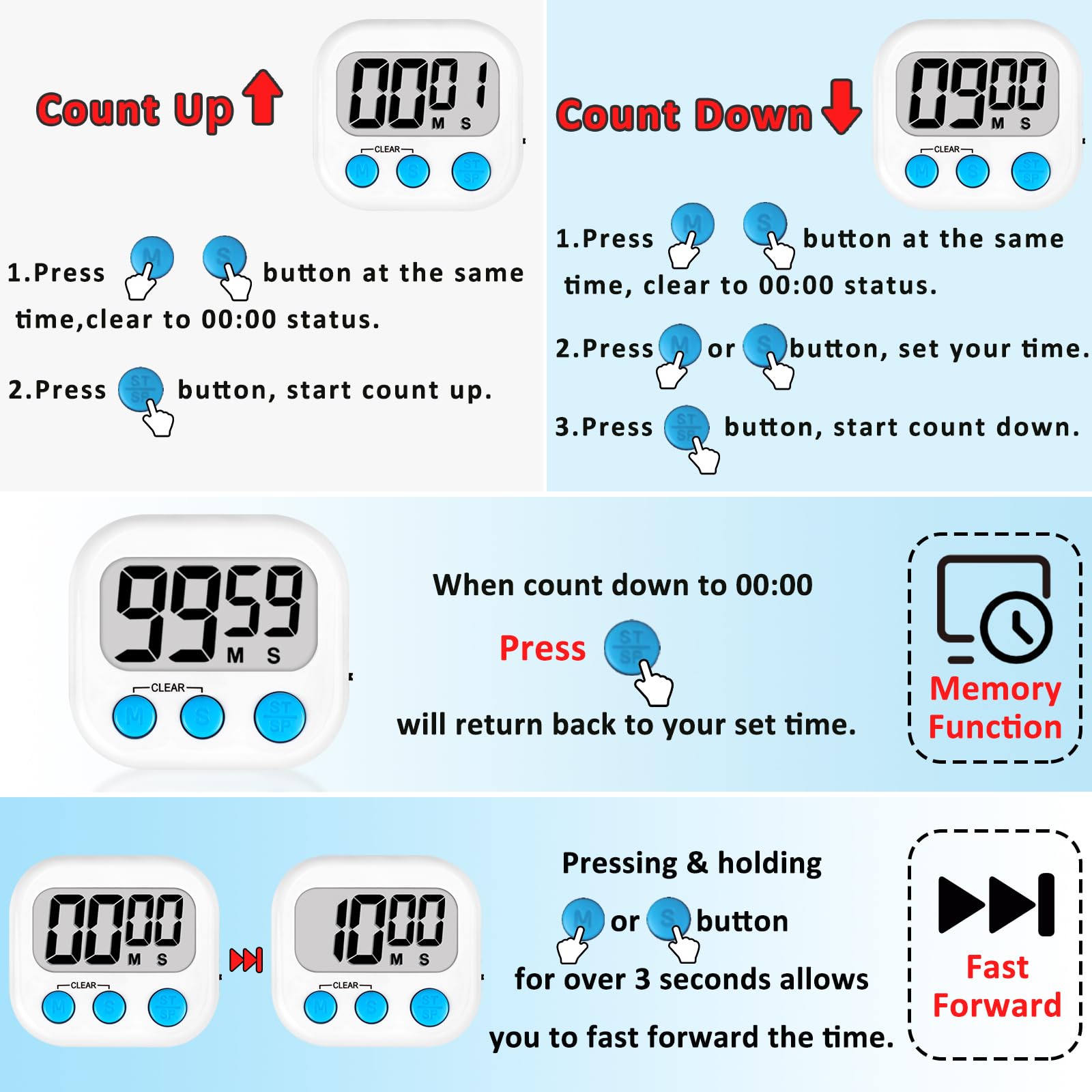 ZILLEEN 12-pack timers versatile for classroom, kitchen, gym, meetings