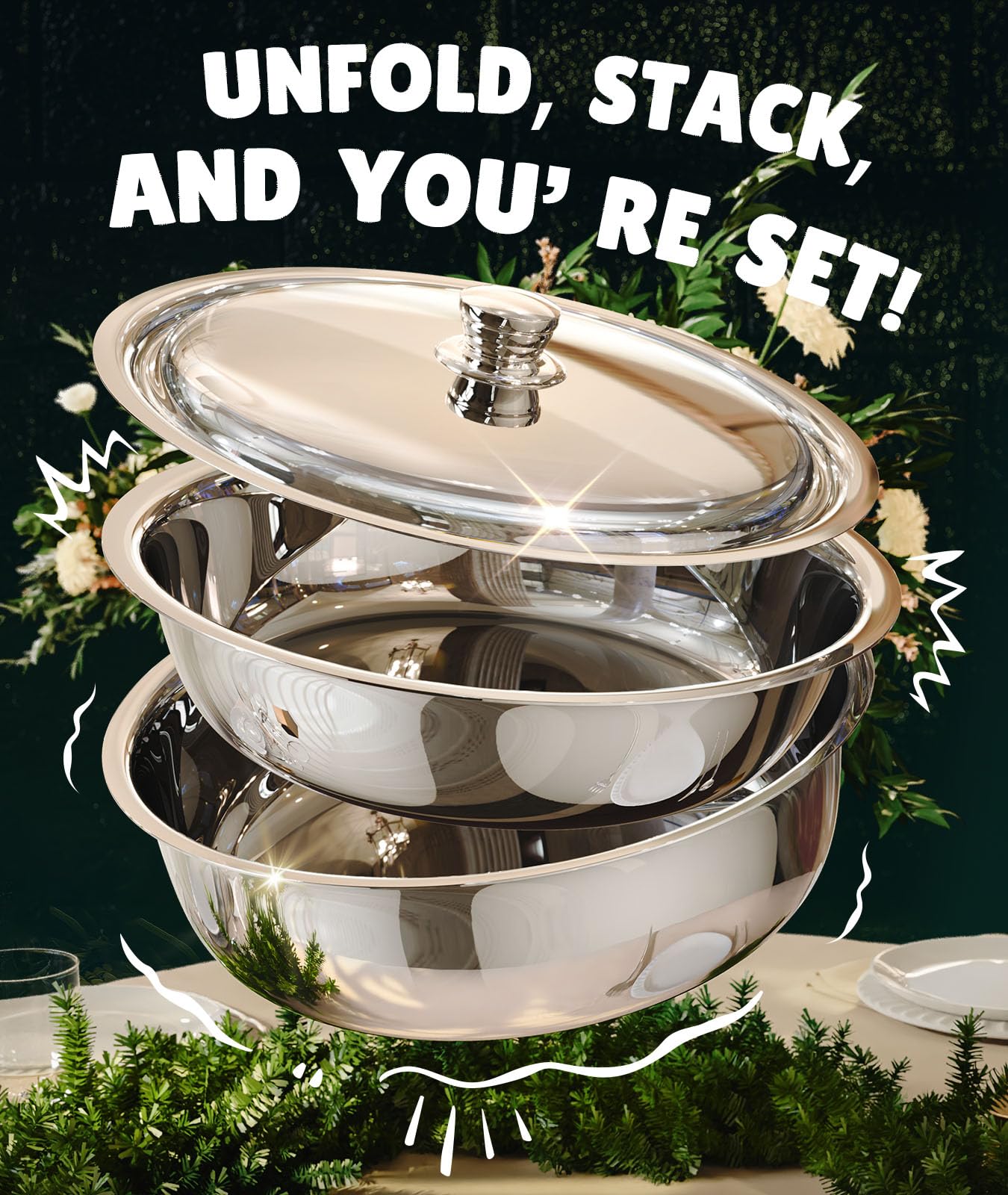 ZILODE lid and trays close-up emphasizes complete set for entertaining.