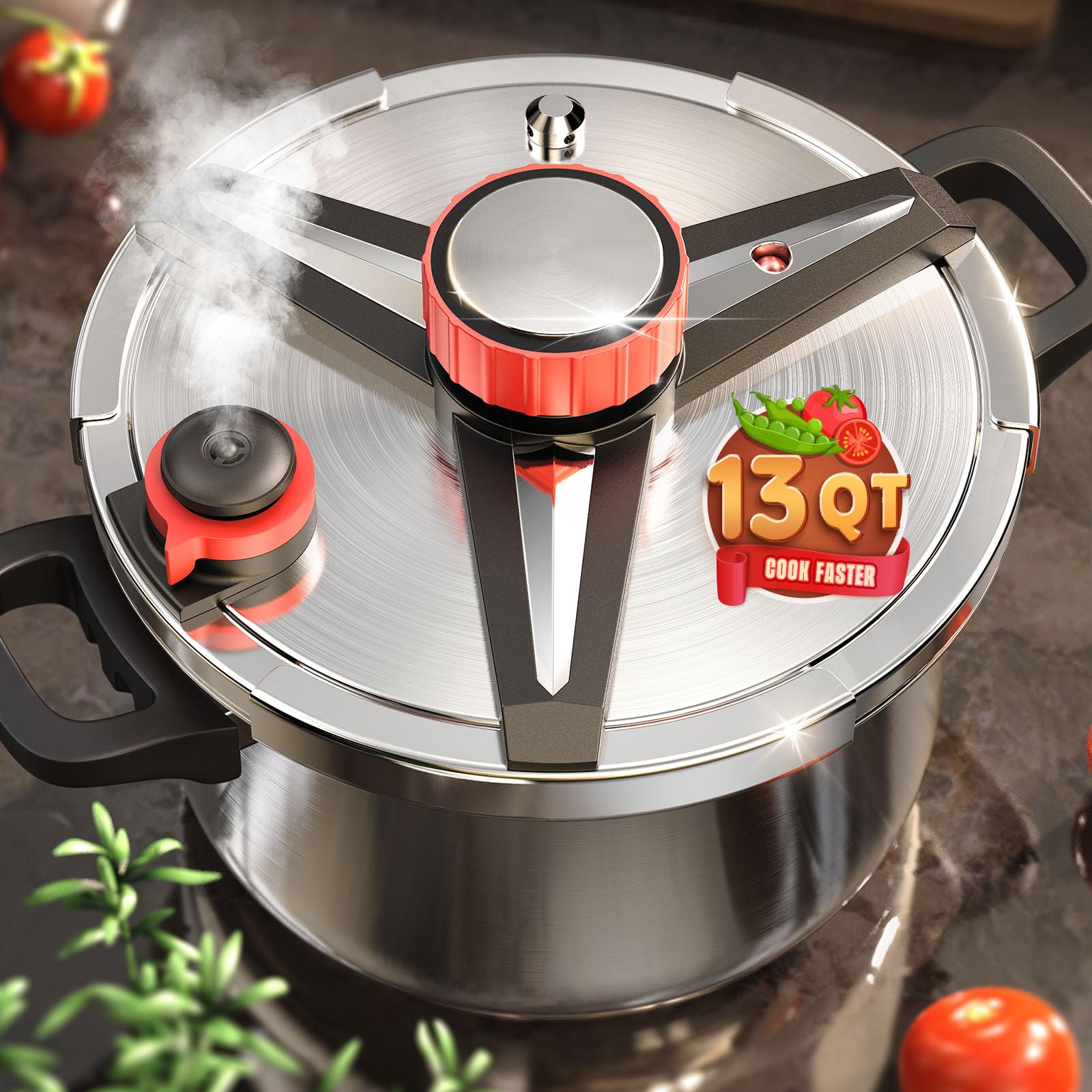 ZILODE 13qt pressure cooker lid rotation enabling easy one‑hand operation.