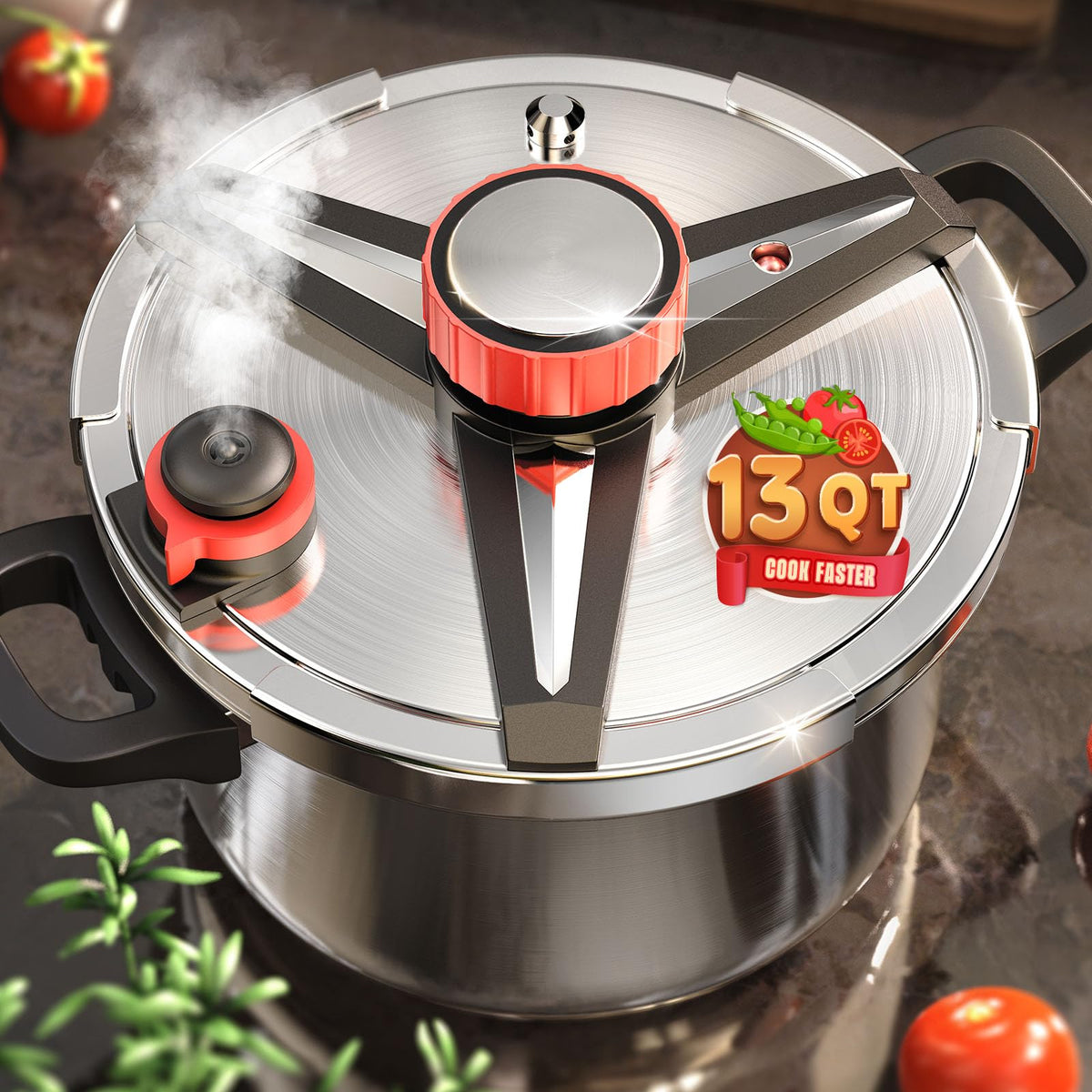 ZILODE 13qt pressure cooker lid rotation enabling easy one‑hand operation.