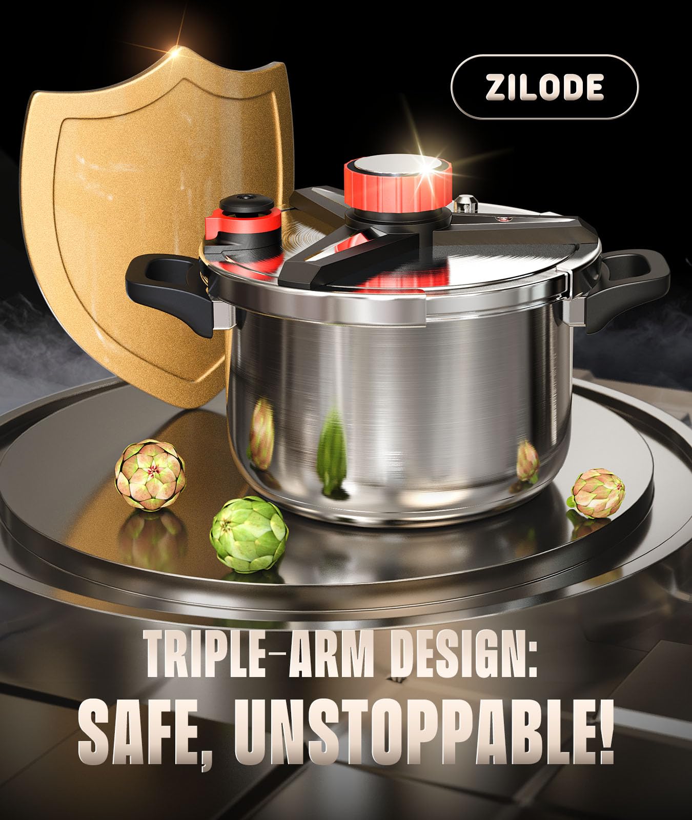 ZILODE 13qt pressure cooker one‑hand operation design aids quick cooking.