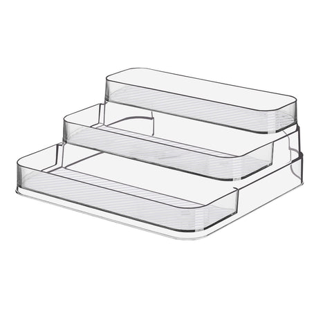 Zilphoba acrylic spice rack in clear 3-tier on a kitchen shelf for easy access