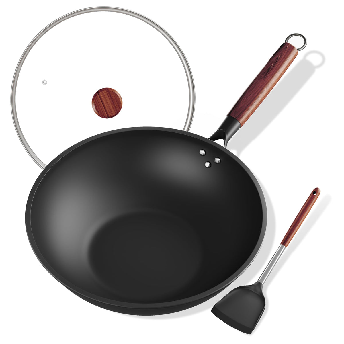 Ziluetar carbon steel wok with glass lid shows clear view for stir-fry.
