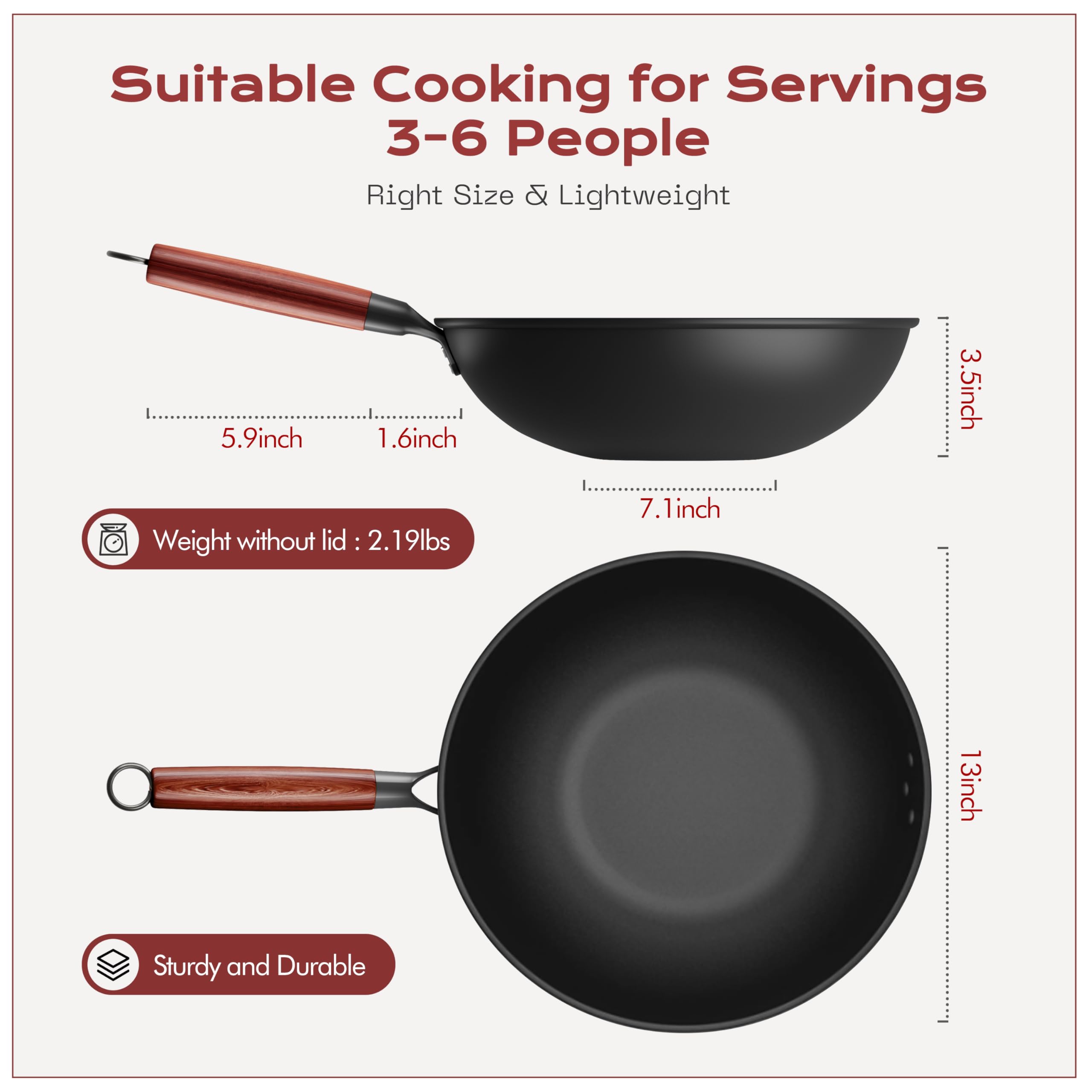 Ziluetar wok is easy to clean after cooking with a smooth surface.