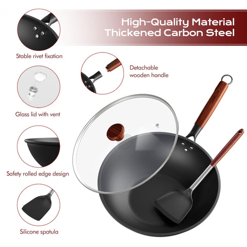 Ziluetar wok flat bottom fits induction and other stoves for stable cooking.