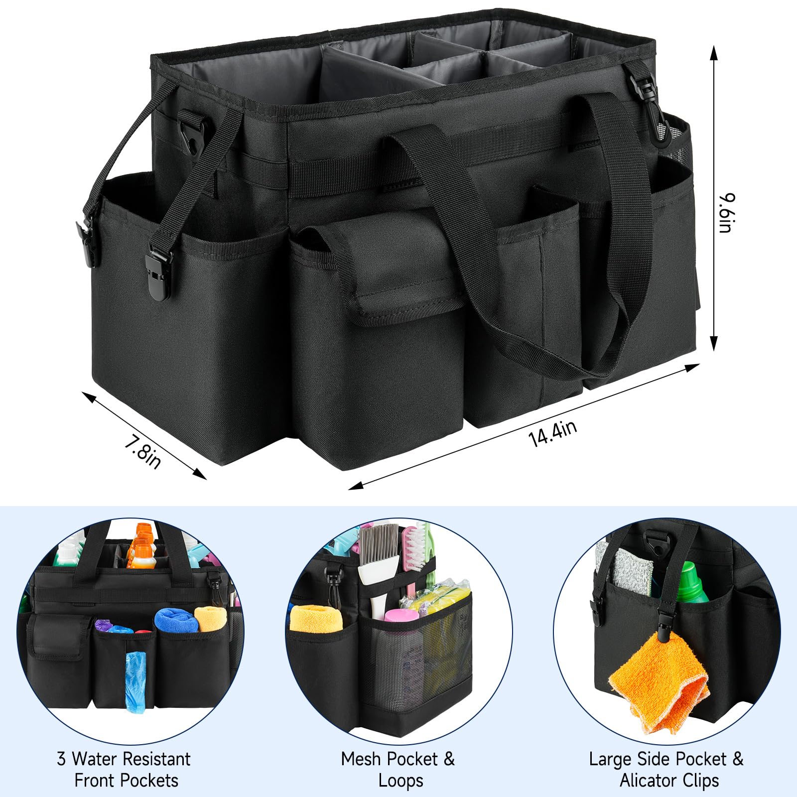ZIOZERTT cleaning caddy adjustable shoulder strap reduces load during transport.