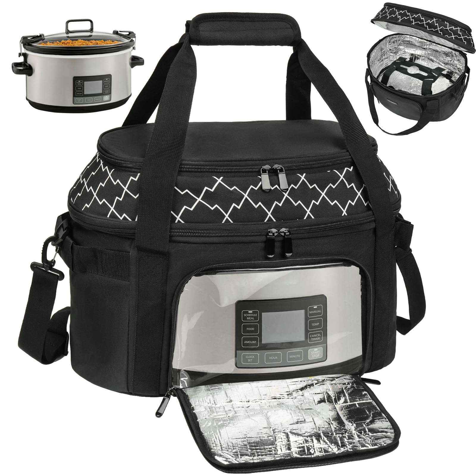 ZIOZERTT slow cooker bag front view, compact and portable for gatherings.