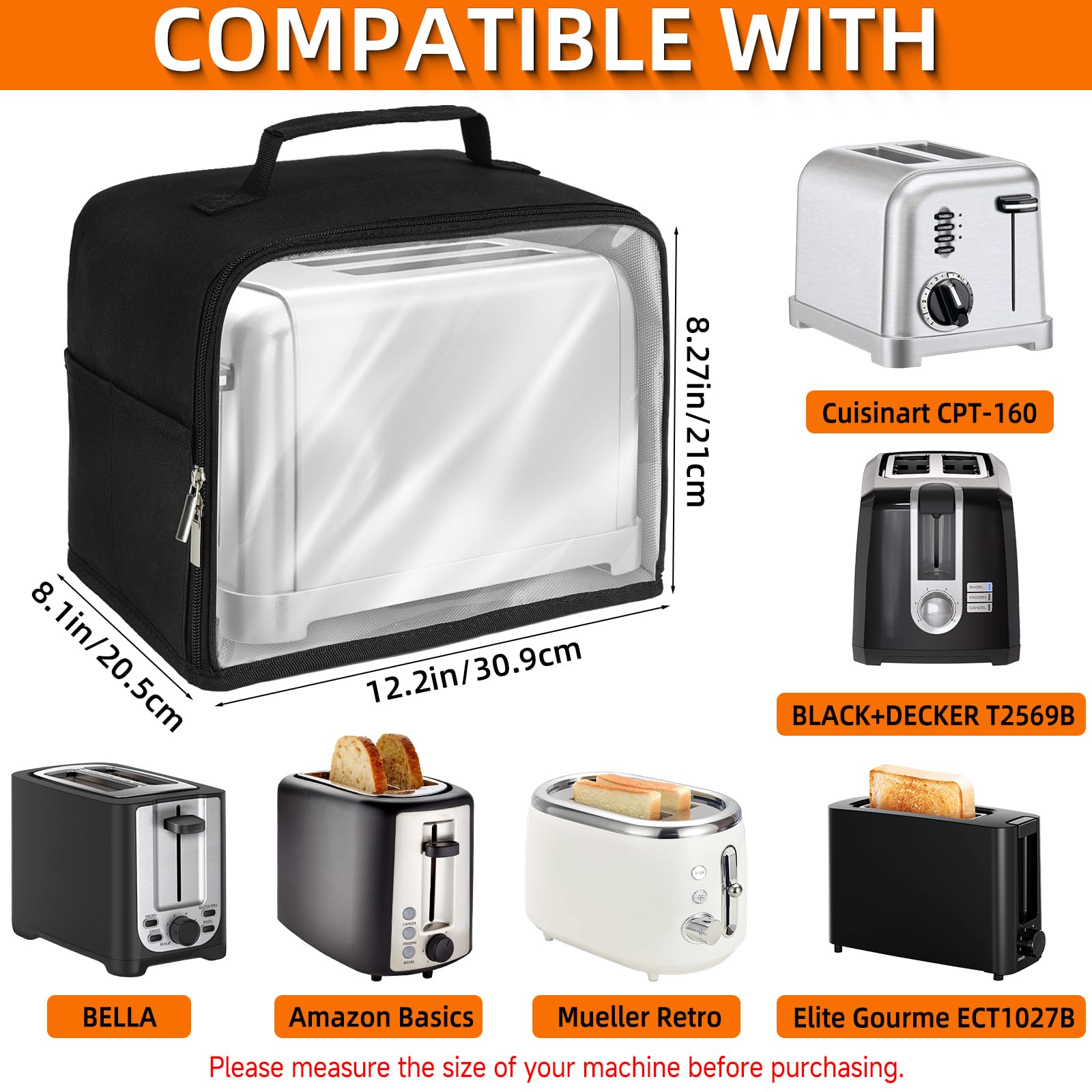 ZIOZERTT toaster cover 2-slice side pockets for utensils storage.