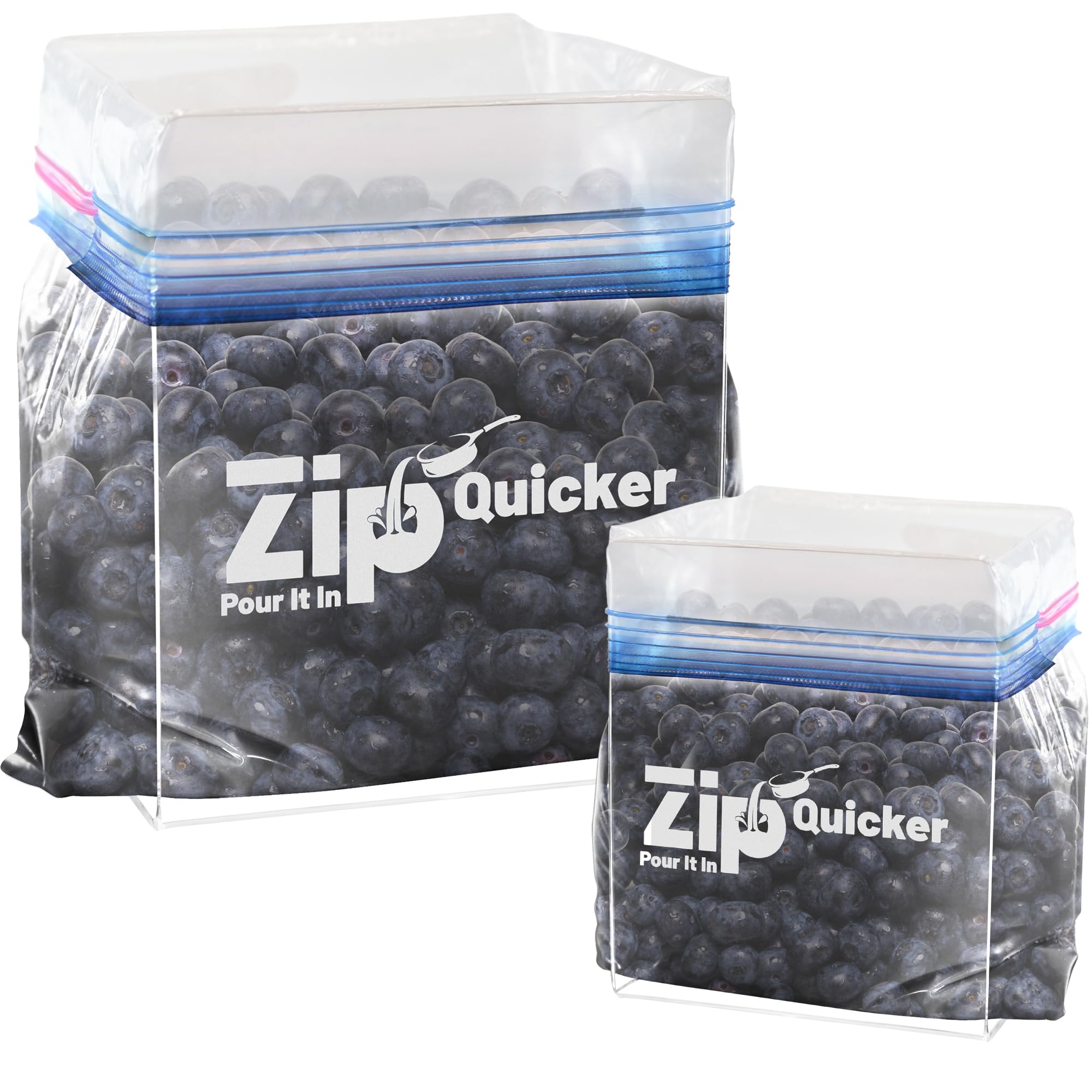 Zip Quicker bag holder keeps gallon bags stable for hands-free pouring