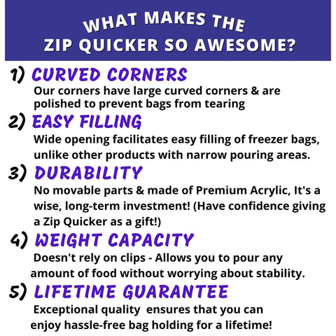 Zip Quicker bag prep stand supports open bags during prep and portioning