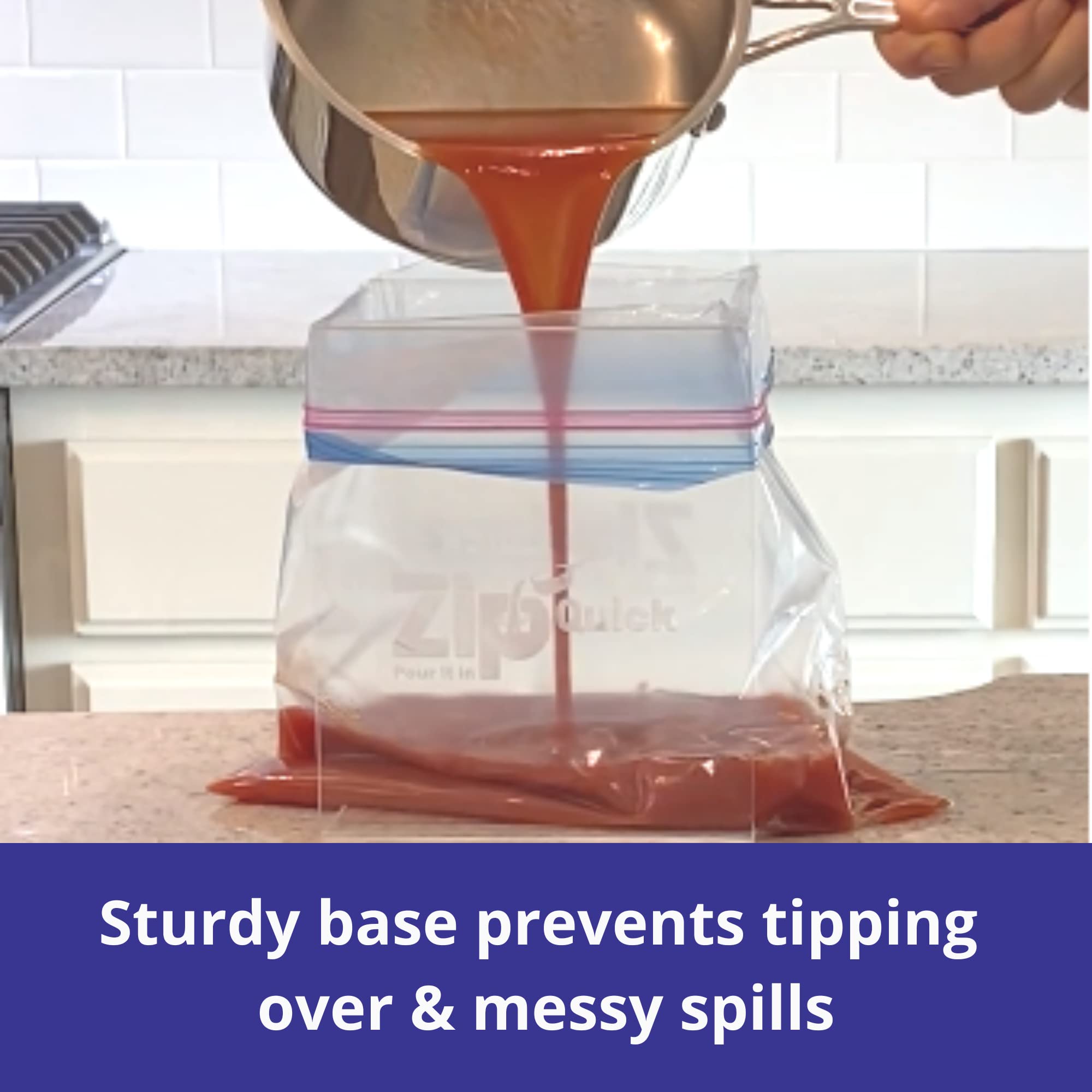 Zip Quicker freezer bag stand helps you portion leftovers neatly