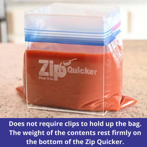 Zip Quicker hands-free pour setup reduces drips and countertop mess