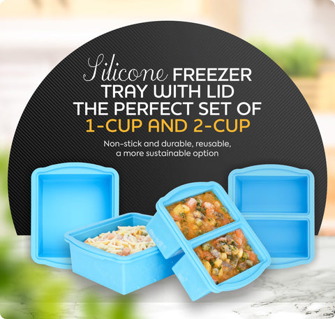 ZIP STANDING freezer tray showing fill lines for accurate portioning
