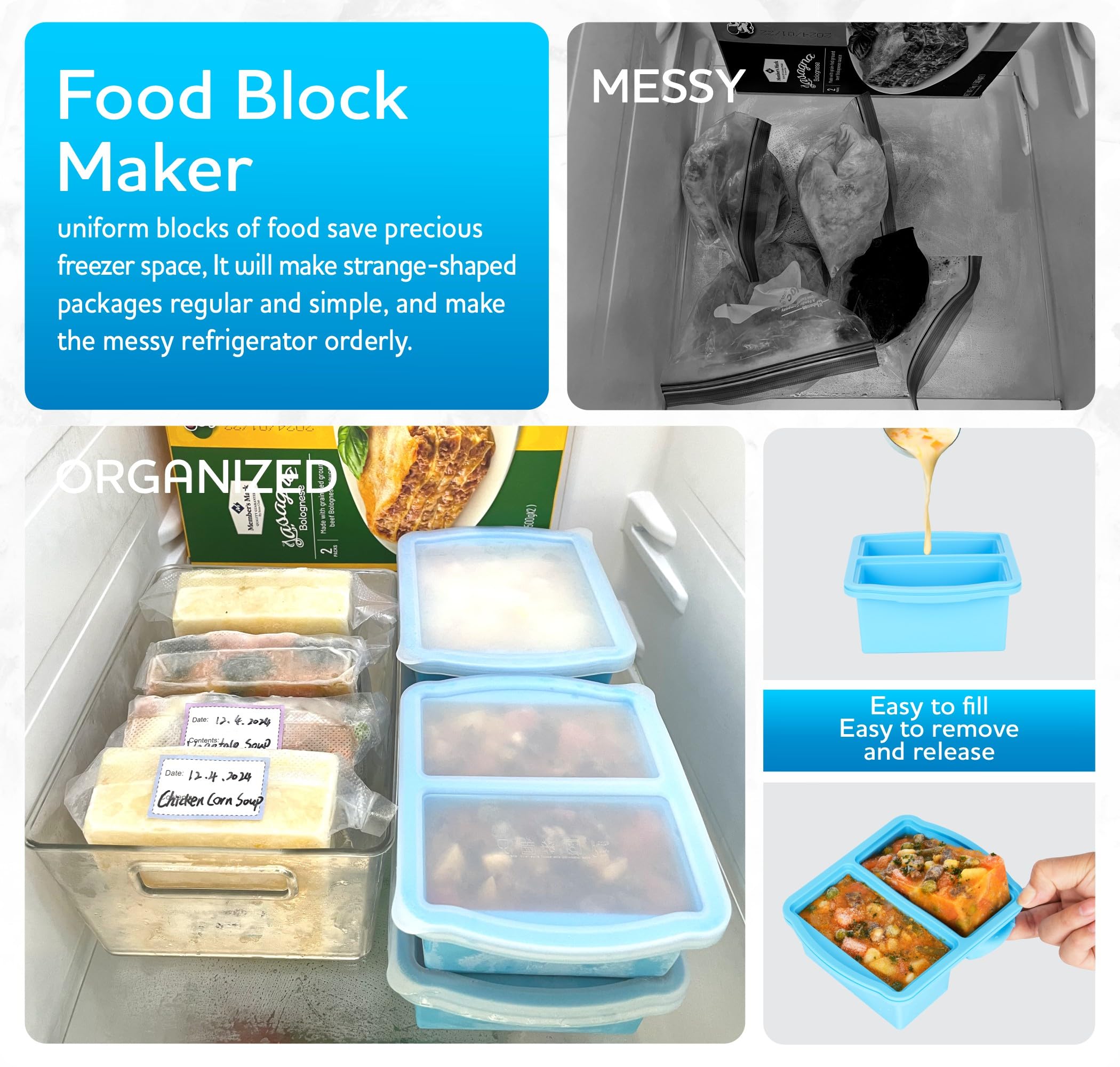 ZIP STANDING 2-cup tray ideal for single-serving lasagna or casseroles