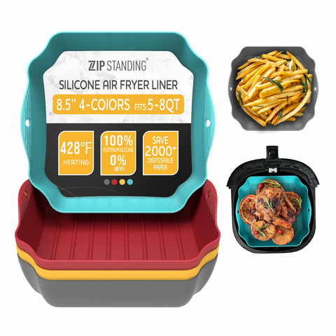 ZIP STANDING silicone air fryer liner with handles for easy transfer and cleanup