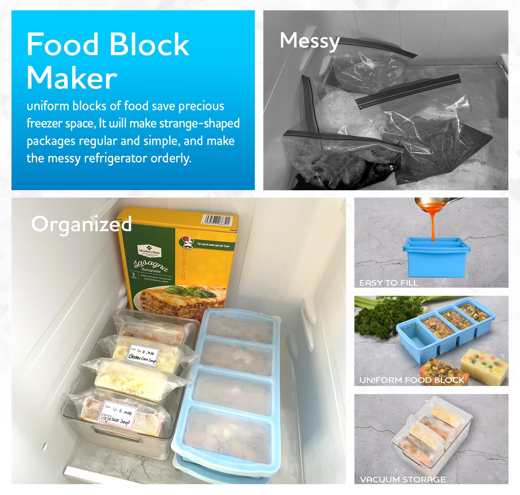 ZIP STANDING trays in freezer demonstrate sturdy construction and shape retention.