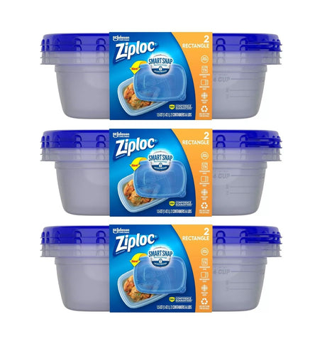 Ziploc Smart Snap rectangle containers with secure lids for fresh meals.