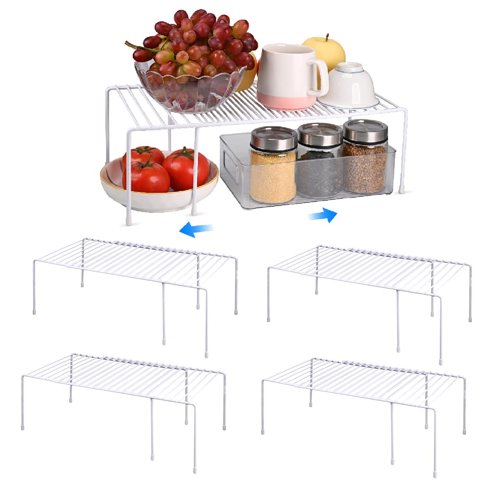Ziroland expandable kitchen organizer four-pack in white improves space and accessibility
