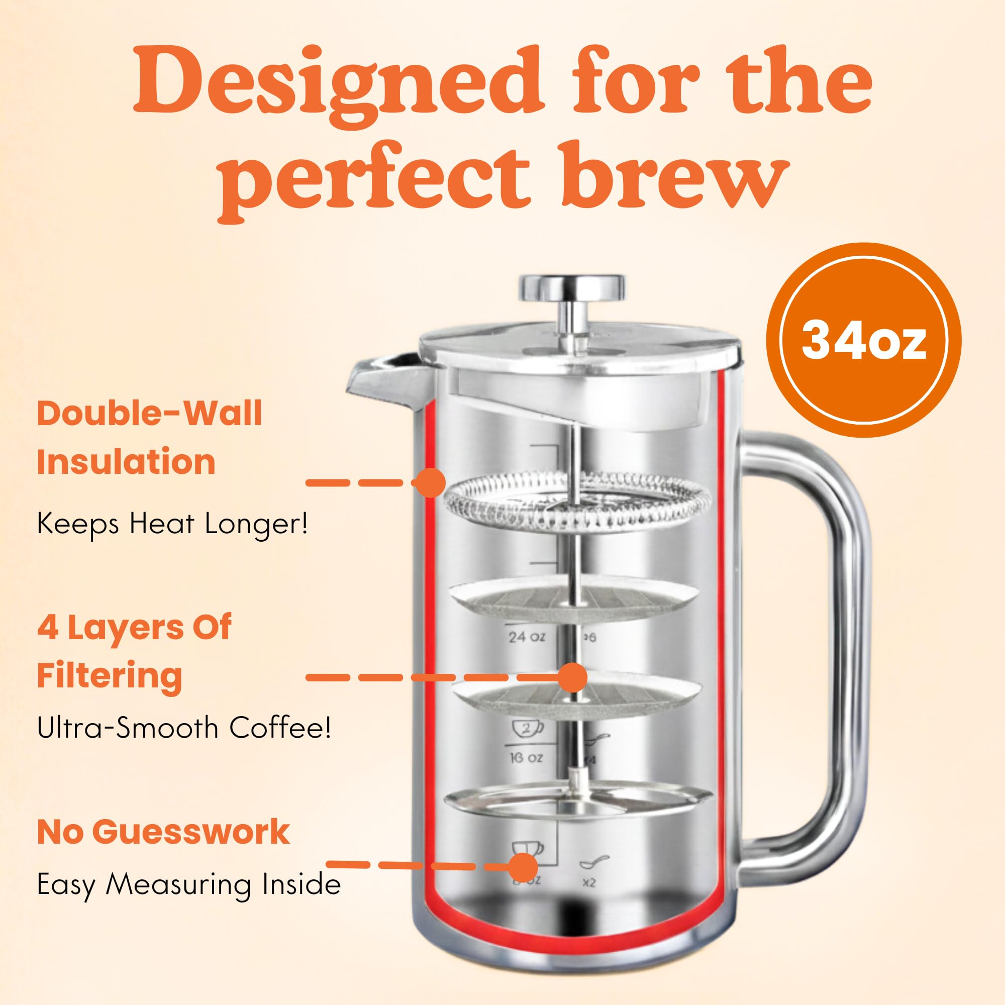 34 oz capacity with visible built-in markings on Ziruma press.