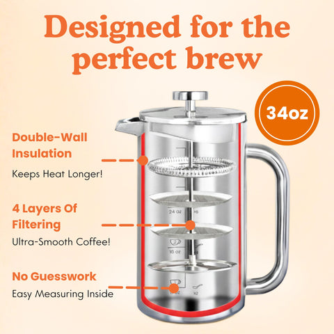 34 oz capacity with visible built-in markings on Ziruma press.