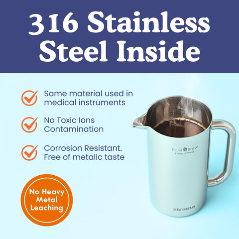 Double-wall insulation of Ziruma press preserves heat while staying cool to touch.