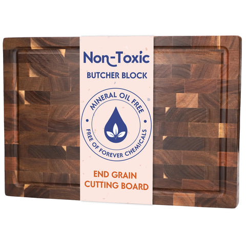 Ziruma end-grain butcher block 16x11 reduces knife dulling during meal prep.