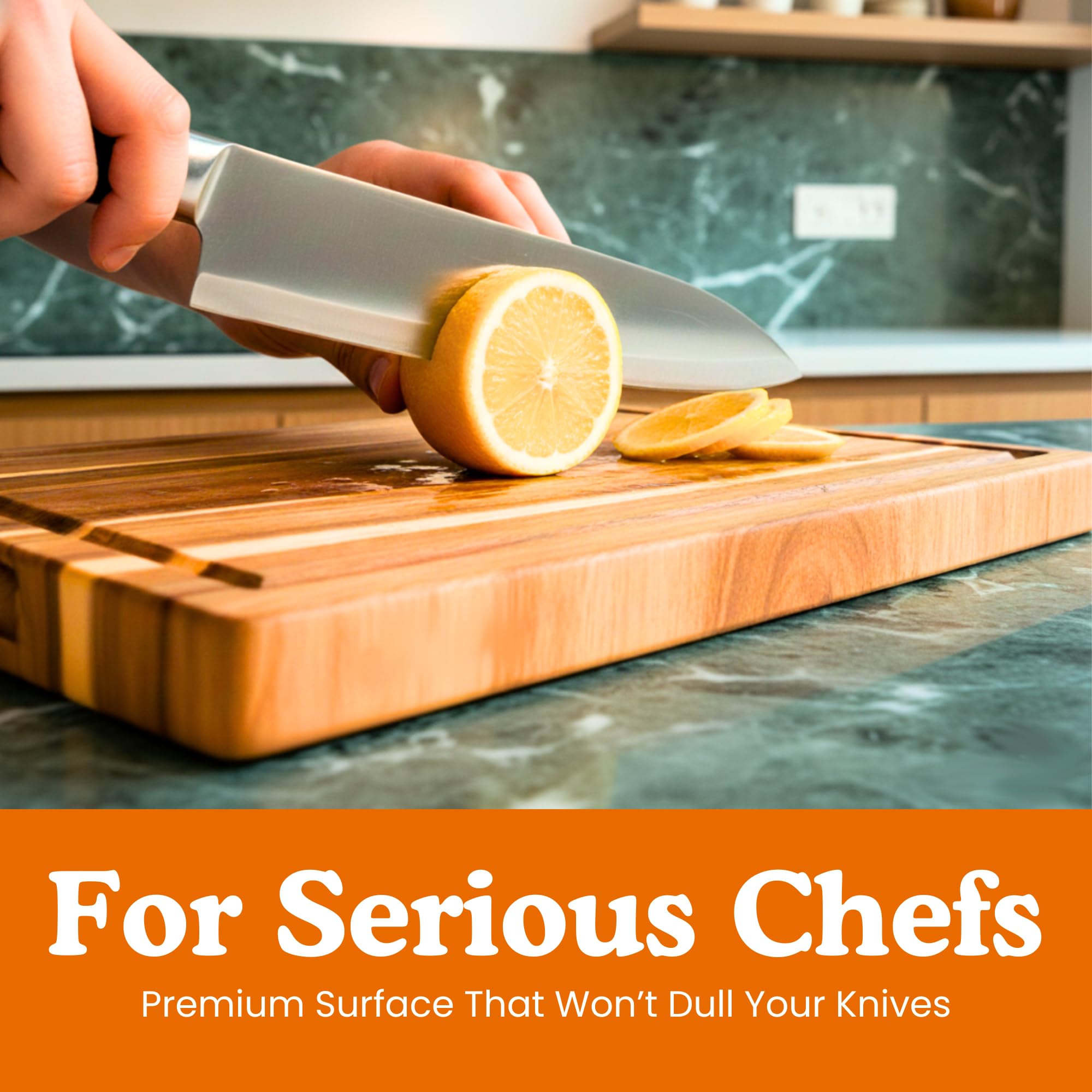 Ziruma natural finish avoids mineral oil for a clean, chemical-free kitchen surface.