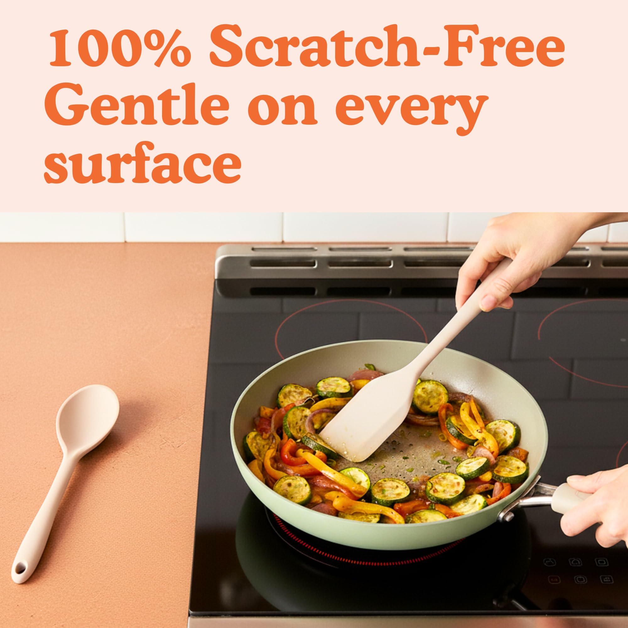 Ziruma beige kitchen utensils offer comfortable handling during food prep and serving