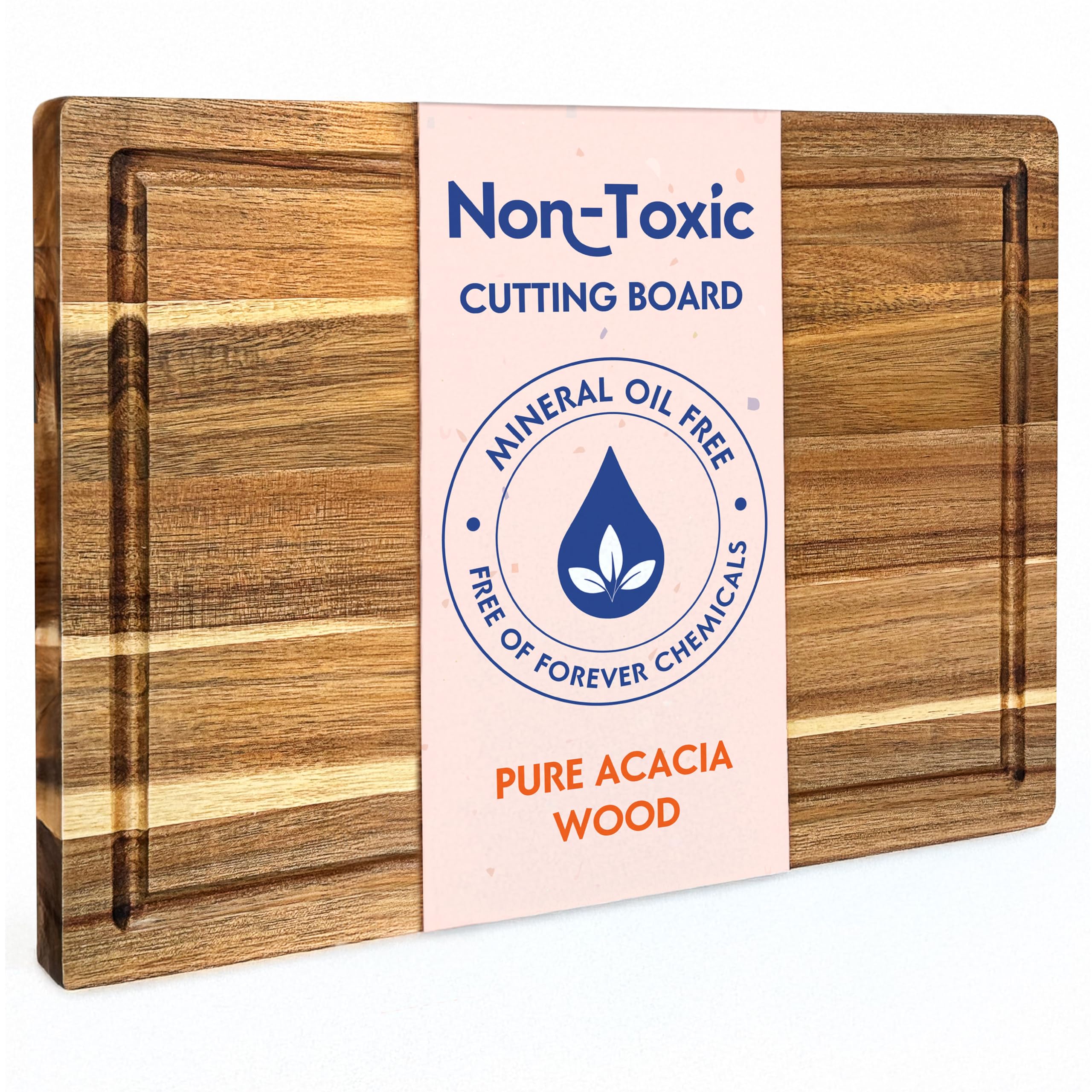Ziruma non-toxic cutting board with beeswax finish supports safe food contact and natural wood care.