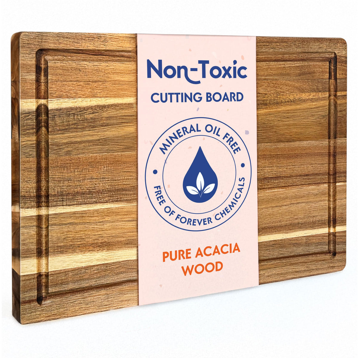 Ziruma non-toxic cutting board with beeswax finish supports safe food contact and natural wood care.