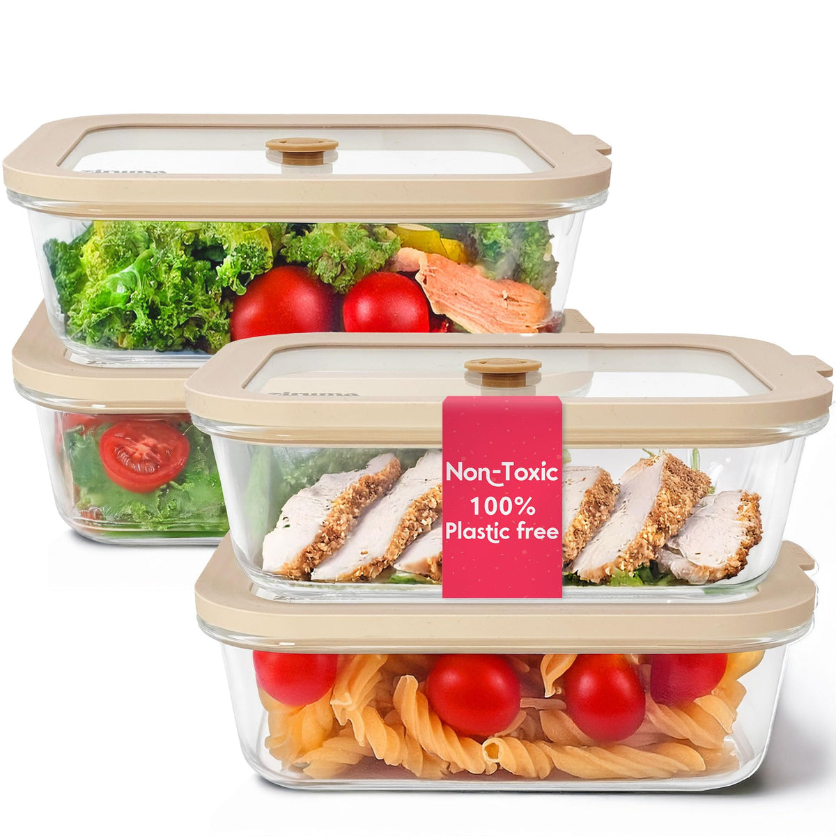 Ziruma non toxic glass storage 35oz with lids for portioned meals