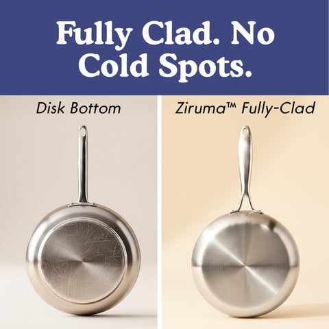 Ziruma pan safely transitioning from stovetop to oven up to 500°F.