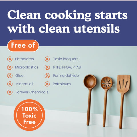 Ziruma utensils with plant-based finish stay cleaner and odor resistant.