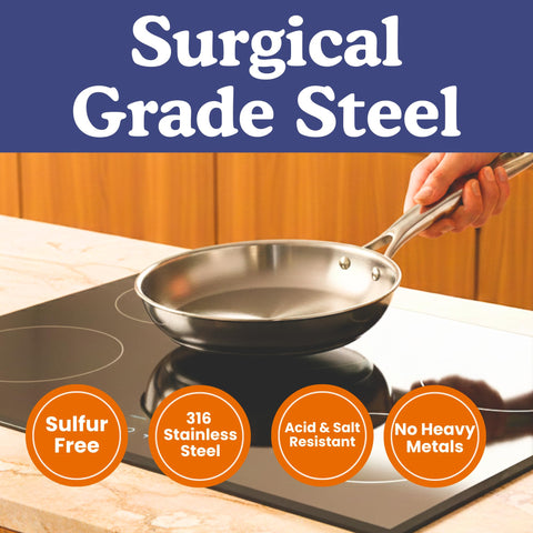 Ziruma pan featuring a durable surgical-grade stainless steel handle.